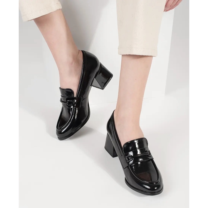 Goodin Mocassins femininos negros com salto alto preto 1