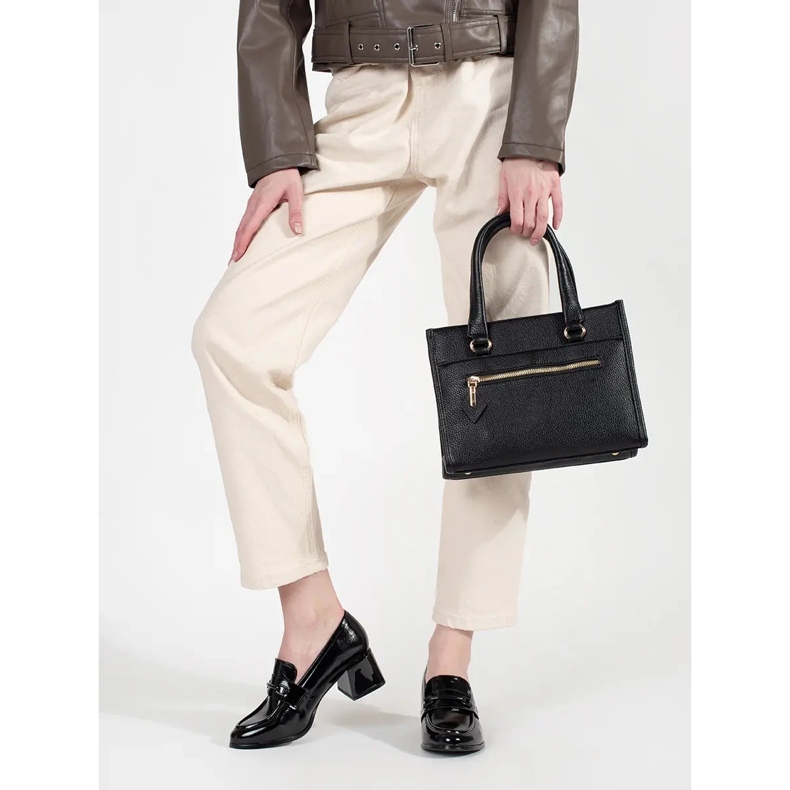 Goodin Mocassins femininos negros com salto alto preto 2