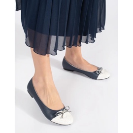 Goodin Sapatilhas femininas azul marinho com laço prateado 1