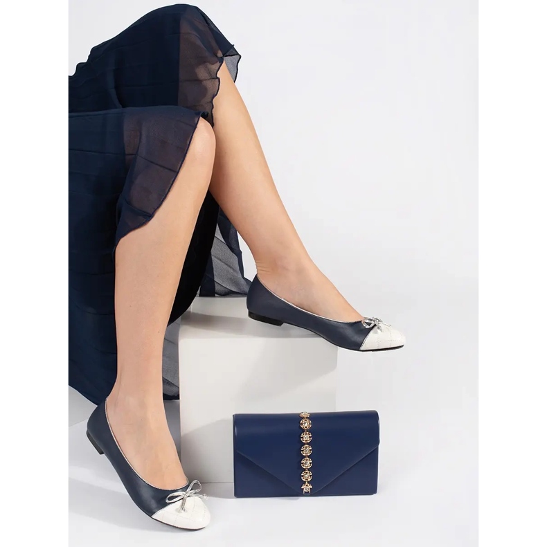 Goodin Sapatilhas femininas azul marinho com laço prateado 2