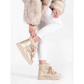 Botas de neve femininas bege claro com atacadores e sola grossa 1