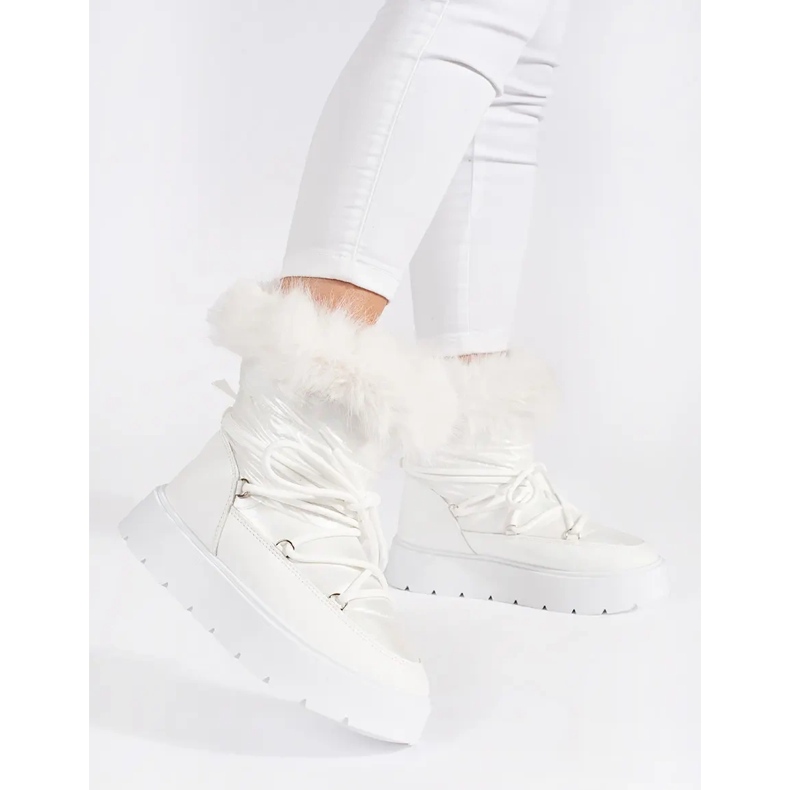 Botas femininas de neve brancas com pele e sola grossa branco 1