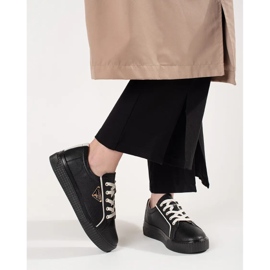 Goodin Tênis de couro preto em uma sola grossa 1