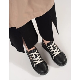 Goodin Tênis de couro preto em uma sola grossa 2