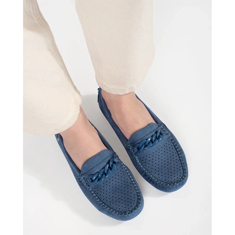 Goodin Blue OpenWork Feminino de Suede Mocassim azul 2