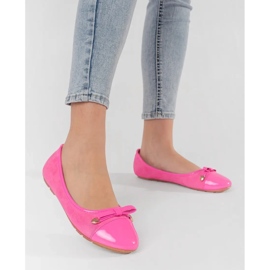 Ballerinas femininas rosa planas com um arco e dedo doe envernizado 1
