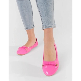 Ballerinas femininas rosa planas com um arco e dedo doe envernizado 2