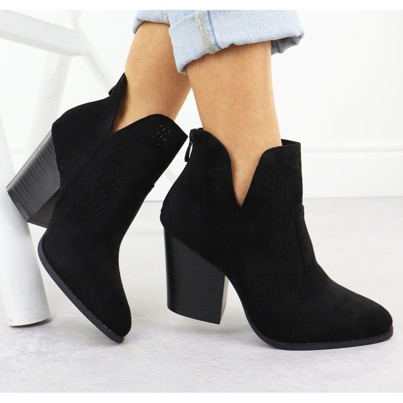 S.Barski Botas de camurça feminina no estande Black Openwork S. Barski Hy51-060 preto 1