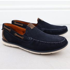 Mocas de couro feminino confortável azul marinho Bugatti RR153018 1