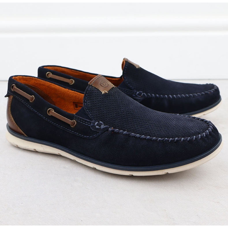 Mocas de couro feminino confortável azul marinho Bugatti RR153018 1