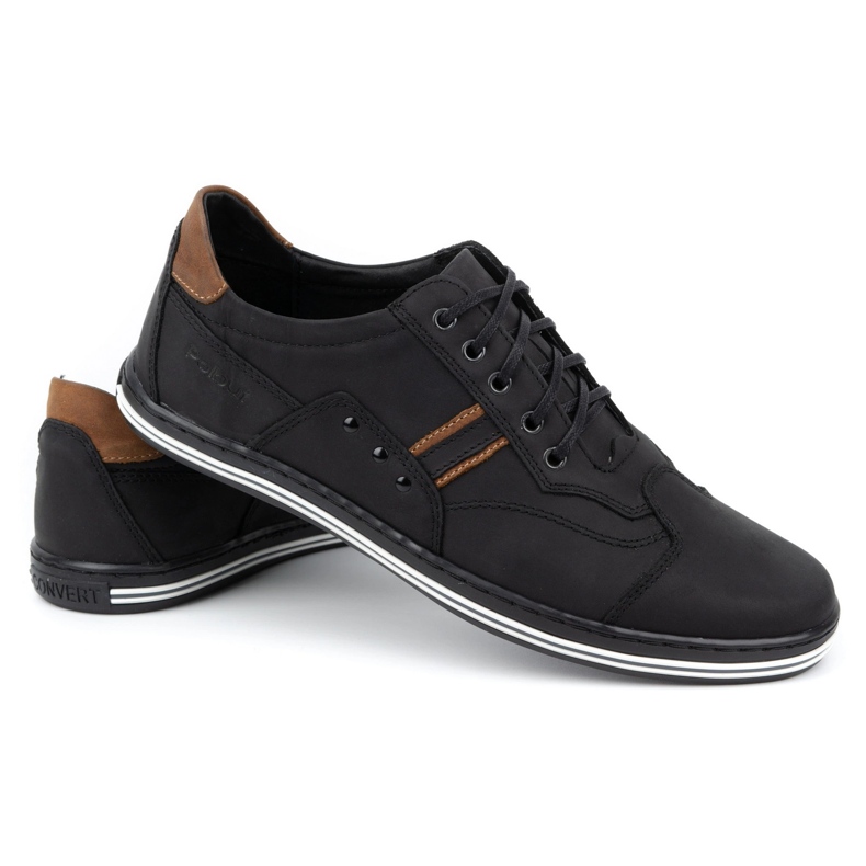Polbut Sapatos masculinos casuais 1801 nobuck preto / camelo 3