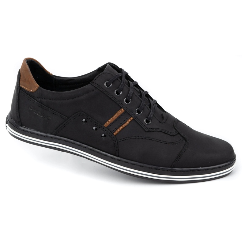 Polbut Sapatos masculinos casuais 1801 nobuck preto / camelo 6