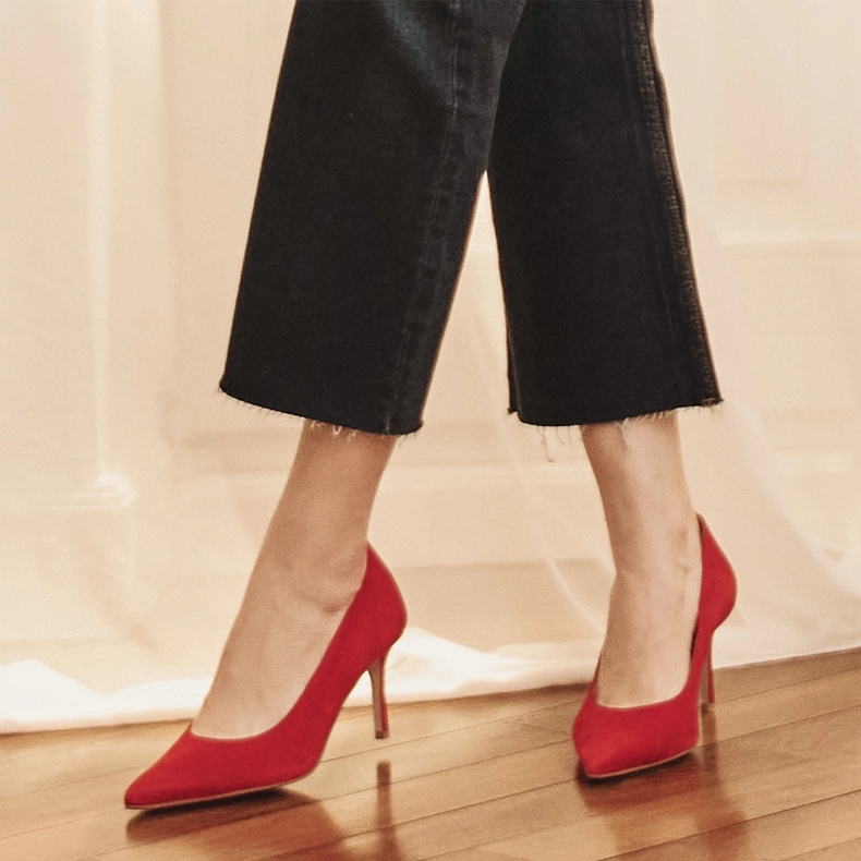 Marco Shoes saltos de camurça elegantes vermelho 1