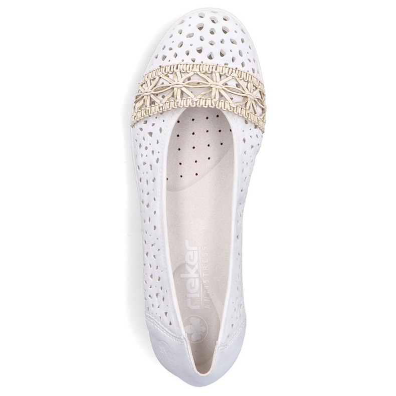 Ballerinas femininas Openwork confortável White Rieker L3062-80 branco 1