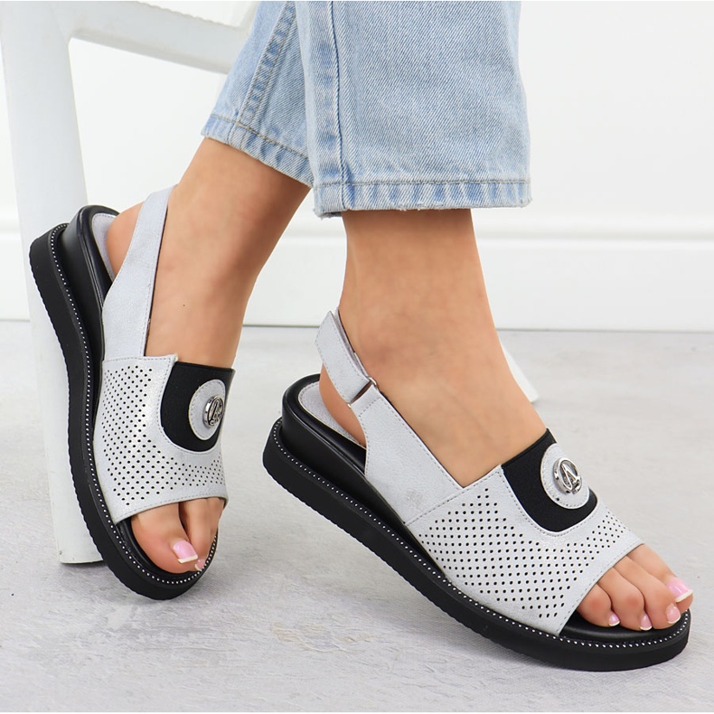 Jezzi Sandálias femininas em uma plataforma com borracha prateada jeszi rmr2267-2 prata 1