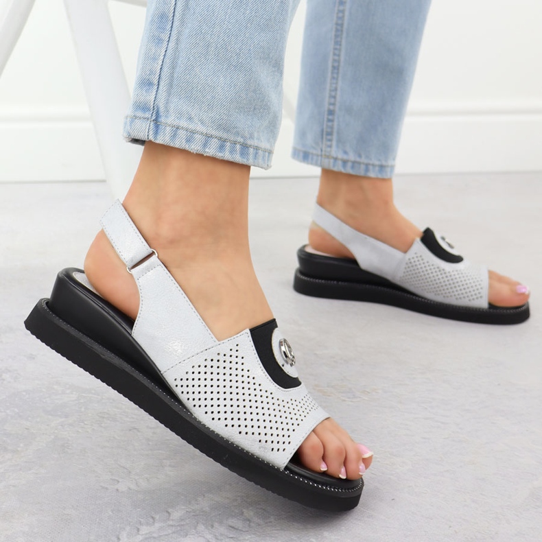 Jezzi Sandálias femininas em uma plataforma com borracha prateada jeszi rmr2267-2 prata 2