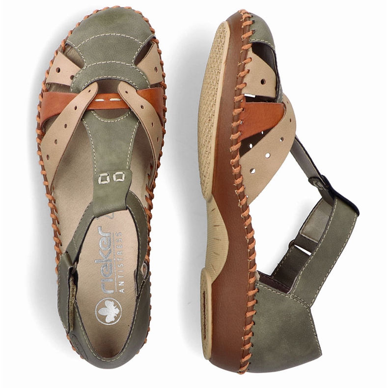 Sandálias confortáveis ​​para mulheres para velcro, dedos verdes embutidos Rieker M1655-54 2