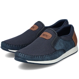 Sapatos masculinos confortáveis ​​mocassins da marinha Rieker 11954-14 azul 2