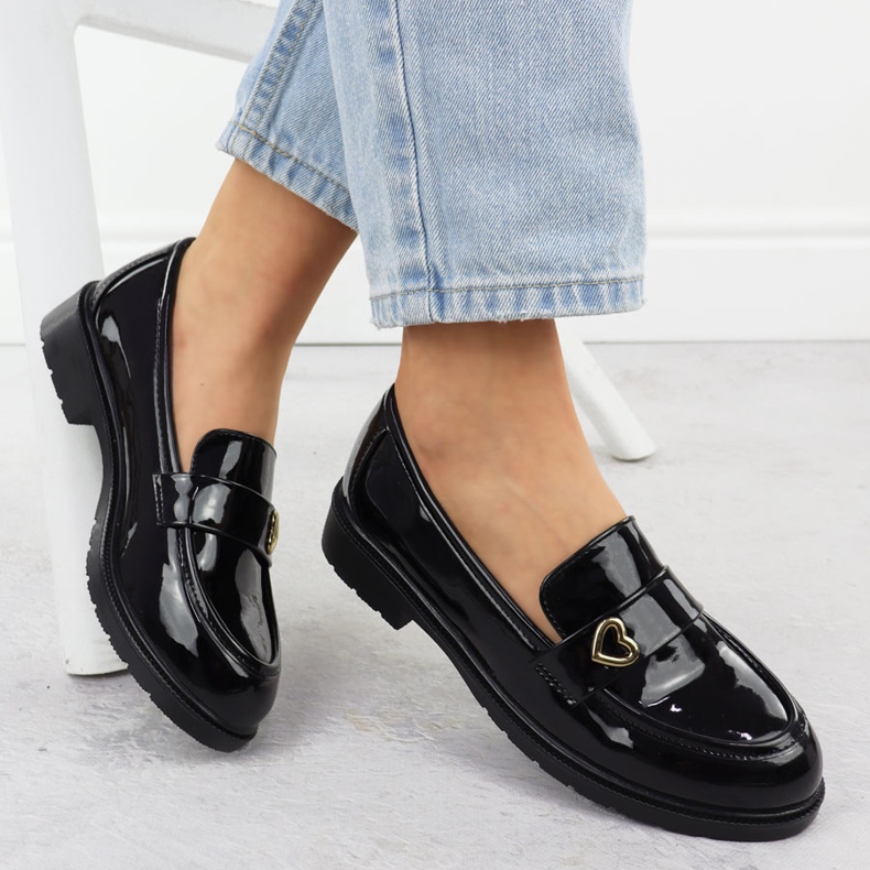 S.Barski Moccasins Sapatos lacados femininos Black S. Barski Hy51-379 preto 1