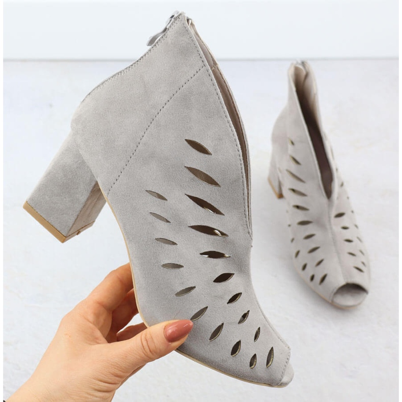 Camurça feminina de dedão aberto Potocki 20318 botas de abertura feminina cinza 1