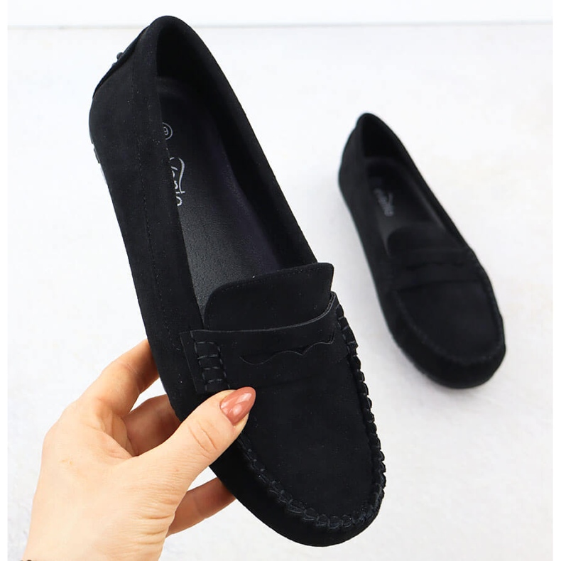 Moccasins Women Black Evento 7673 Sapatos de camurça feminina preto 1