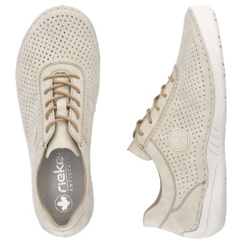 Sapatos de couro feminino perfurados bege rieker 52546-60 1
