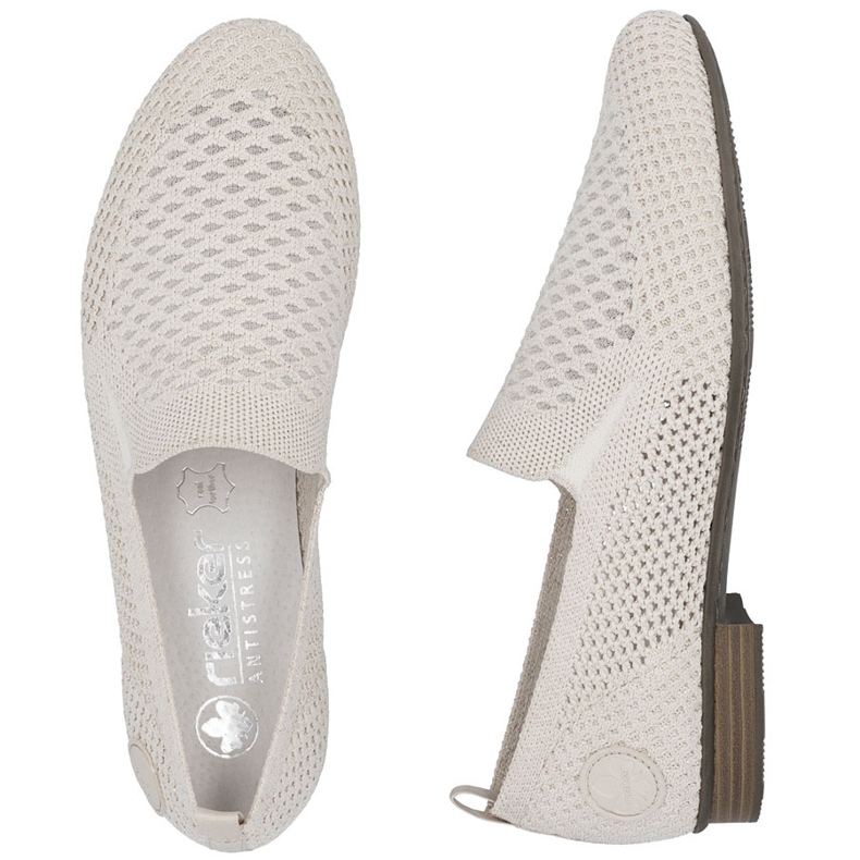 Sapatos têxteis femininos OpenWork bege Rieker 51969-90 2 Sapatos têxteis femininos OpenWork bege Rieker 51969-90 2