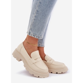 Mocassins femininos de couro ecológico, bege claro 1