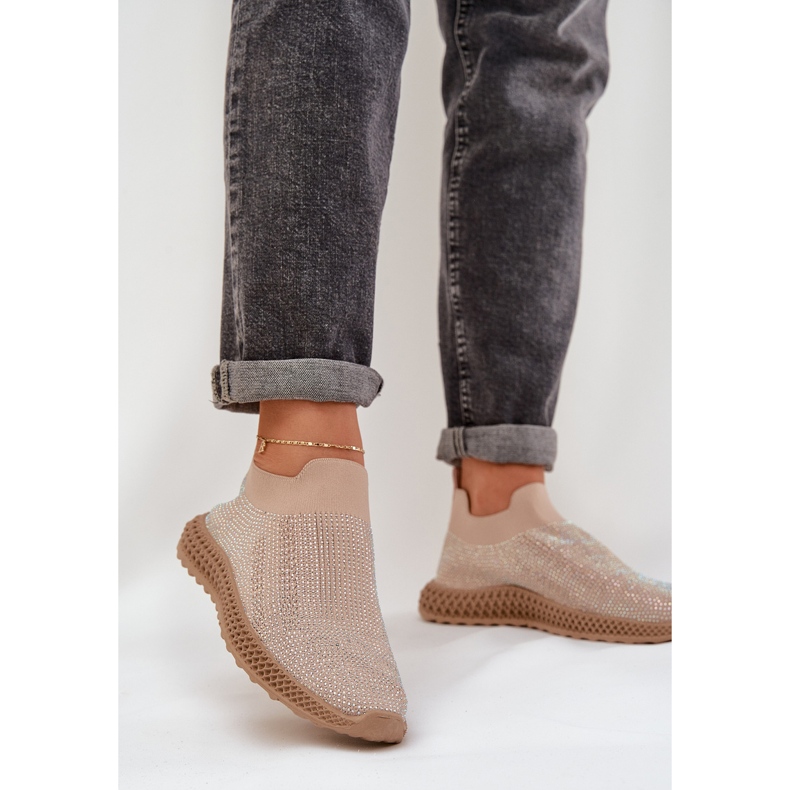 S.Barski Sapatos esportivos femininos escorregados com Tw121 Beige bege 2