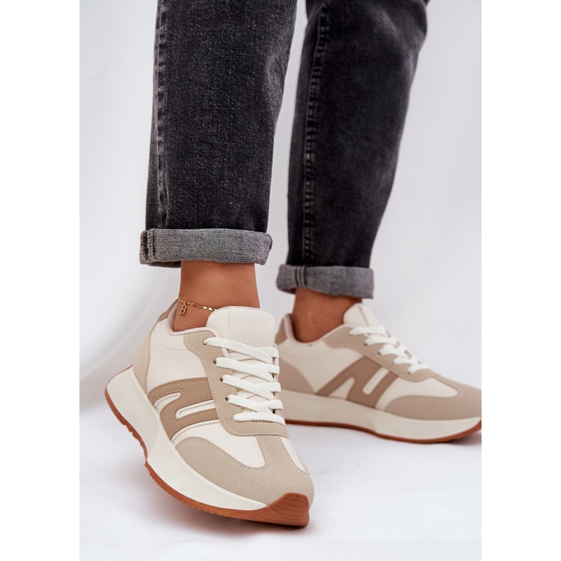 Calçado desportivo feminino na plataforma, bege 2