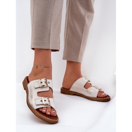 Chinelos lisos de couro com zazoo 3020 zloty zloty dourado 2