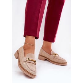 Mocas femininas com tranças e detalhes dourados bege 2