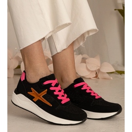 Esportes femininos de tênis negros com brilho preto 2