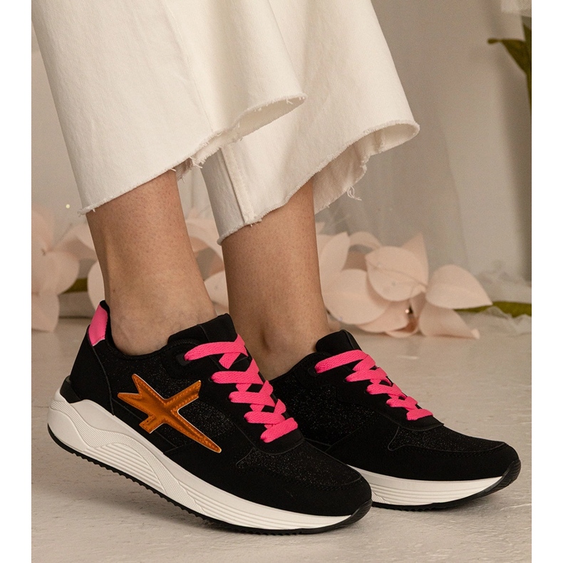 Esportes femininos de tênis negros com brilho preto 2