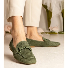 Mocassins Open de Mulheres Verdes com um ornamento 2
