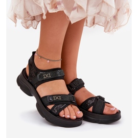 Sandálias femininas com lantejoulas de velcro preto 2