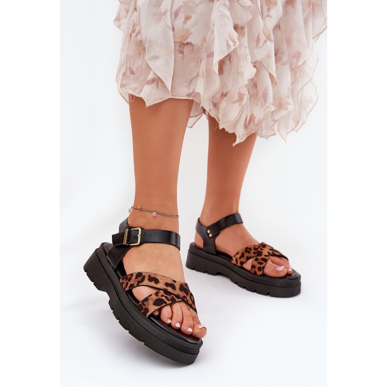 Sandálias femininas na plataforma com leopardo imprimido marrom 2