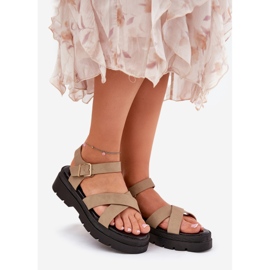 Sandálias femininas na plataforma de couro eco eco bege 1