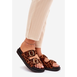 Chinelos femininos com estampa de leopardo na plataforma com fivelas marrons castanho 1 Chinelos femininos com estampa de leopardo na plataforma com fivelas marrons castanho 1