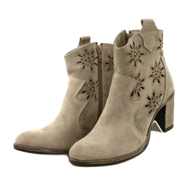 Olivier Botas de couro feminino de abertura de abertura bege 3