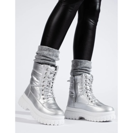 Botas de neve femininas prateadas com cadarço prata 2