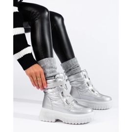 Botas de neve femininas com velcro prateado prata 1