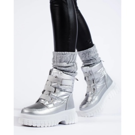 Botas de neve femininas com velcro prateado prata 2