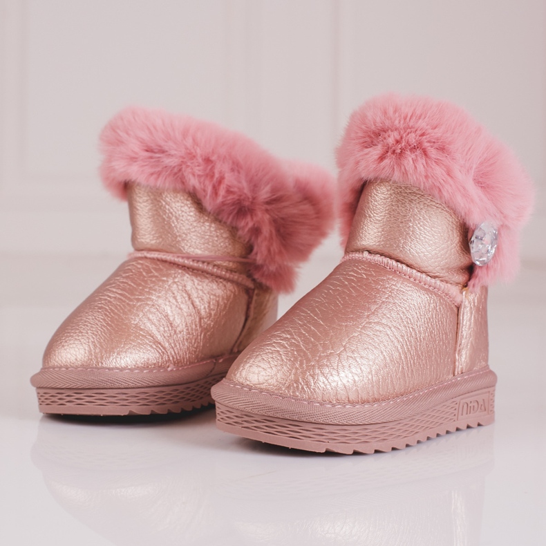 Botas de neve rosa para meninas com pele 2