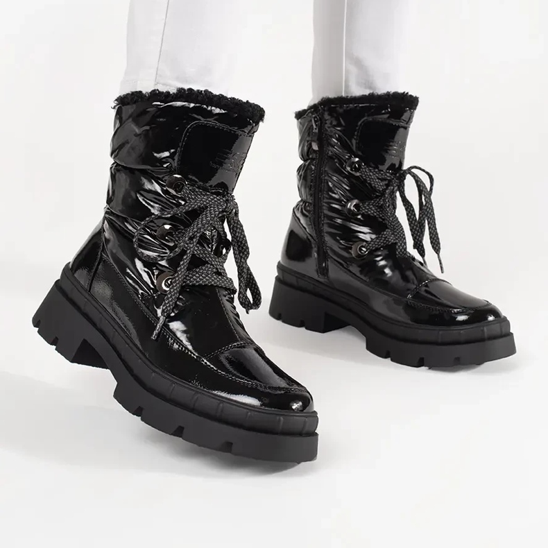 Botas de neve pretas de mulher com pelo preto 2