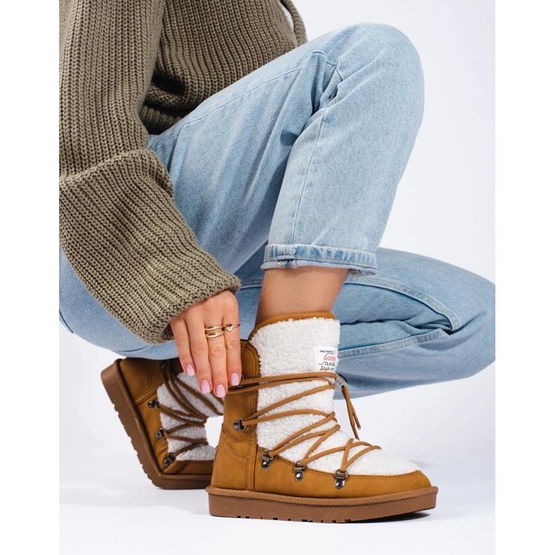 Botas de neve camel quentes para mulher castanho 2