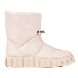 Botas de neve femininas de couro bege com punhos 1