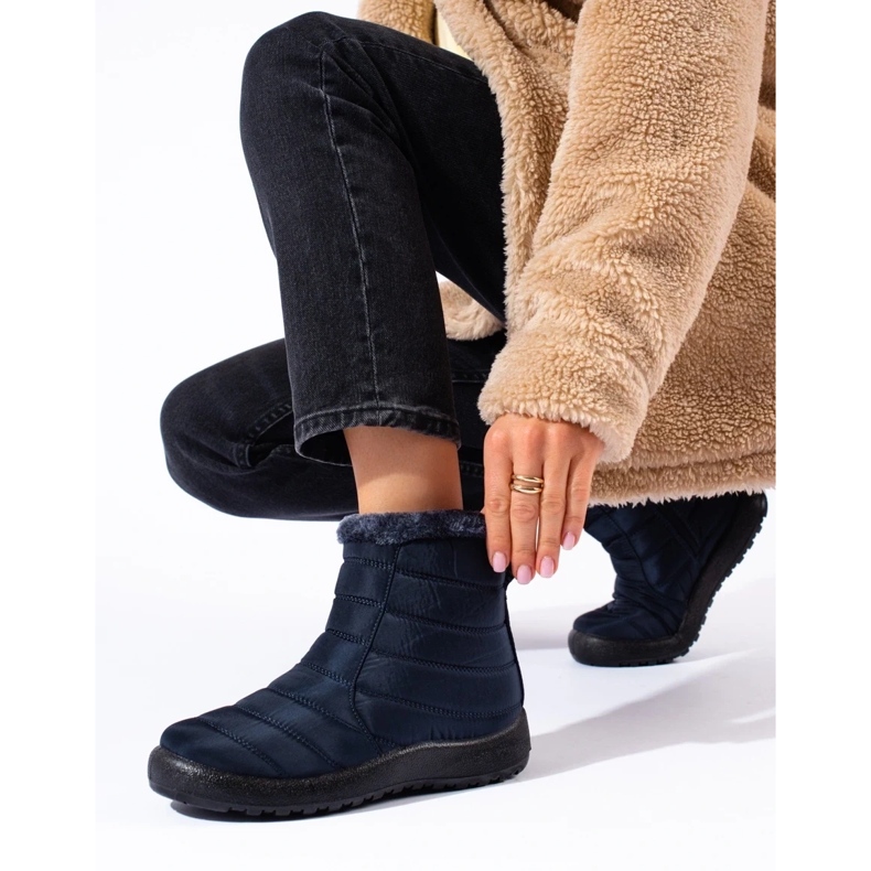 W. Potocki Botas de neve femininas azul marinho acima do tornozelo da Potocki 1