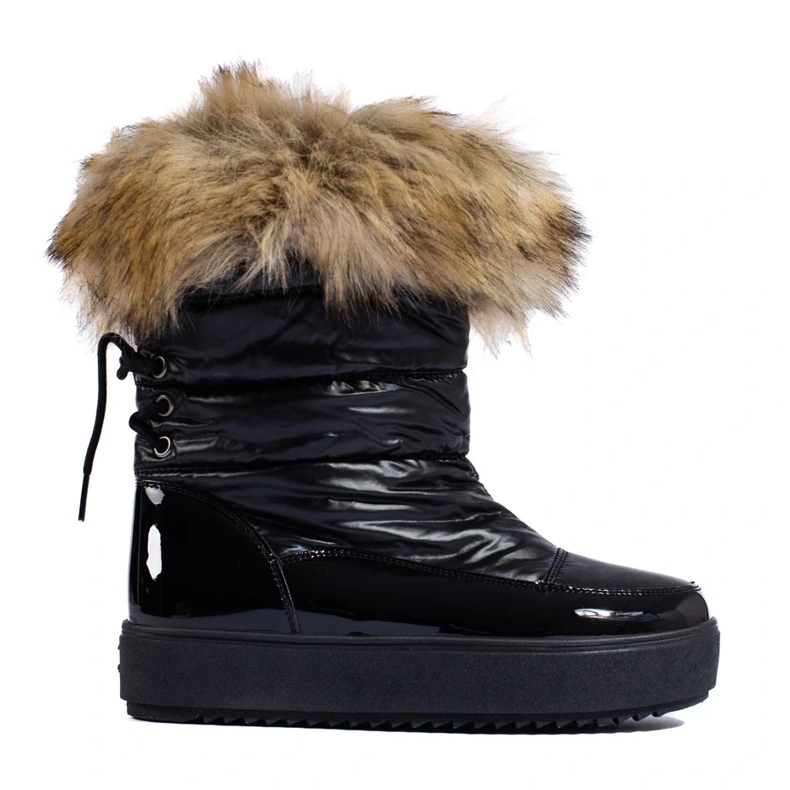 Botas femininas de neve pretas Shelovet com pele preto 1
