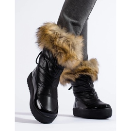 Botas femininas de neve pretas Shelovet com pele preto 2